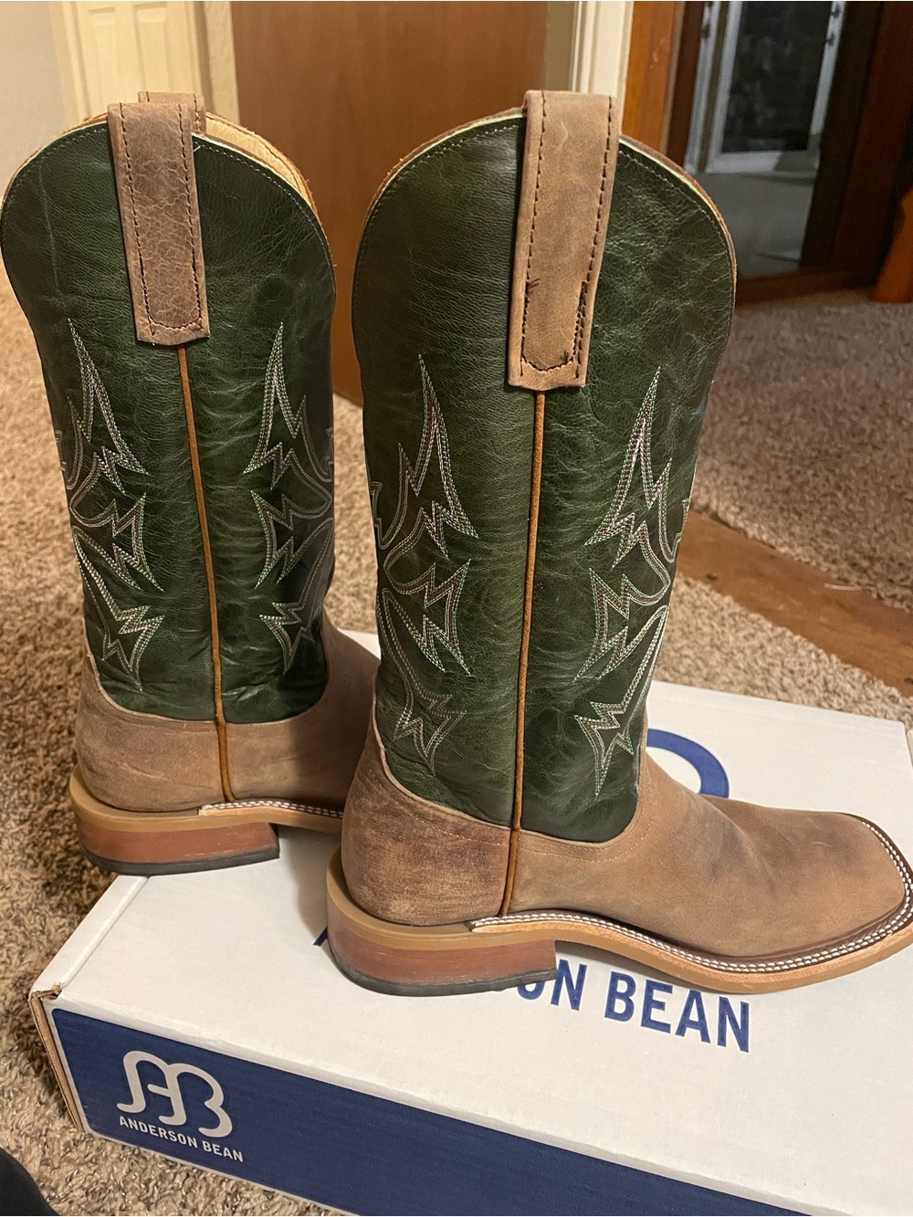 Anderson Bean Western Boots Men’s Green & Tan